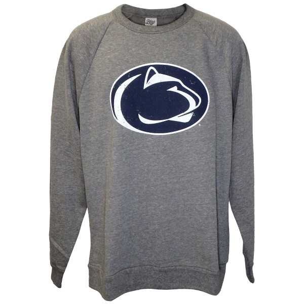heather gray long sleeve crew sweatshirt with distressed Penn State Athletic Logo